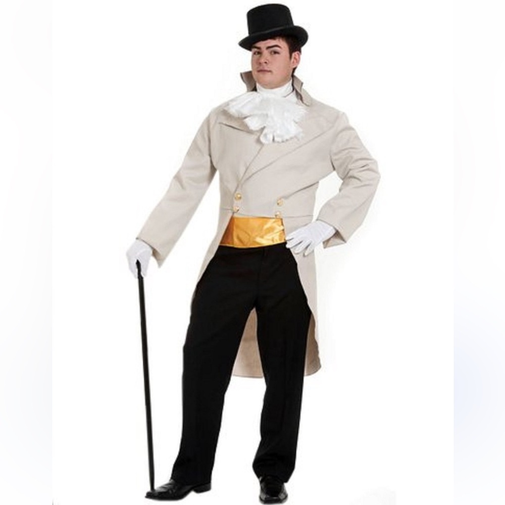 Tan Tailcoat Jabot and Sash Adult Masquerade Costume NEW Bridgerton Prince L